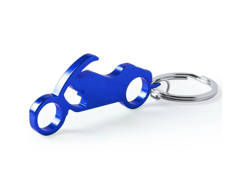 Granatowy brelok motocyklowy z otwieraczem i grawerem logo