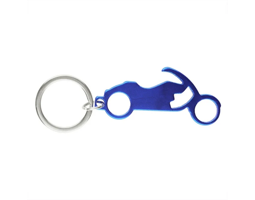 Granatowy brelok motocyklowy z otwieraczem i grawerem logo