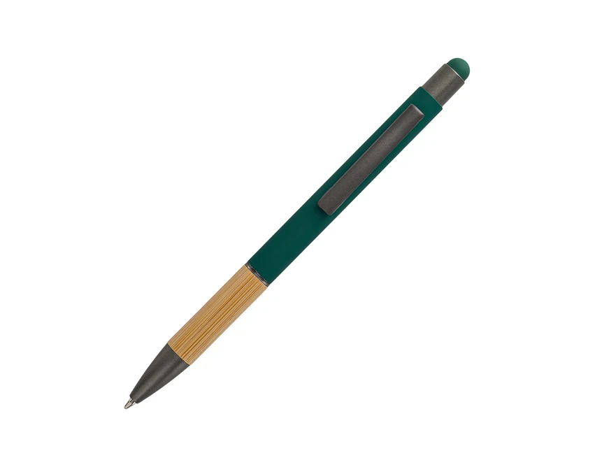 Zielony długopis bambusowy Kanuri z rysikiem i logo