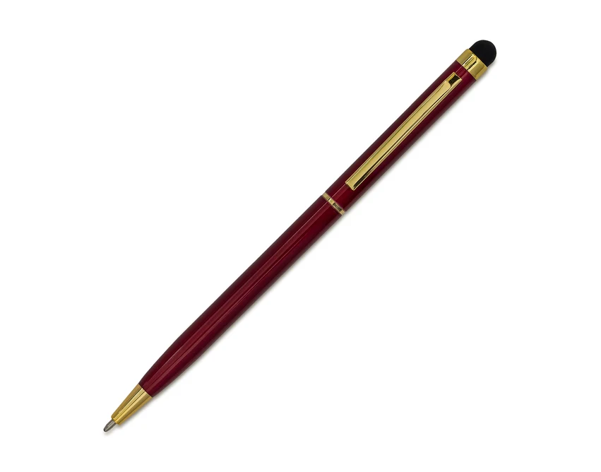 Długopis bordowy aluminiowy Touch Gold z gumką i logo