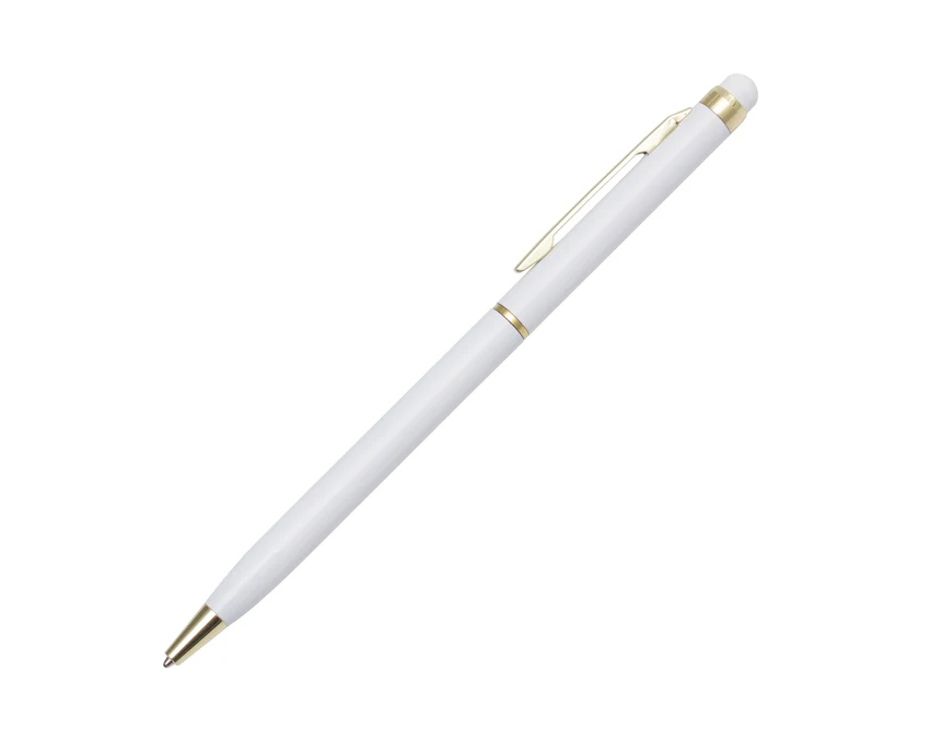 Biały długopis Touch Tip Gold z rysikiem i złotymi detalami