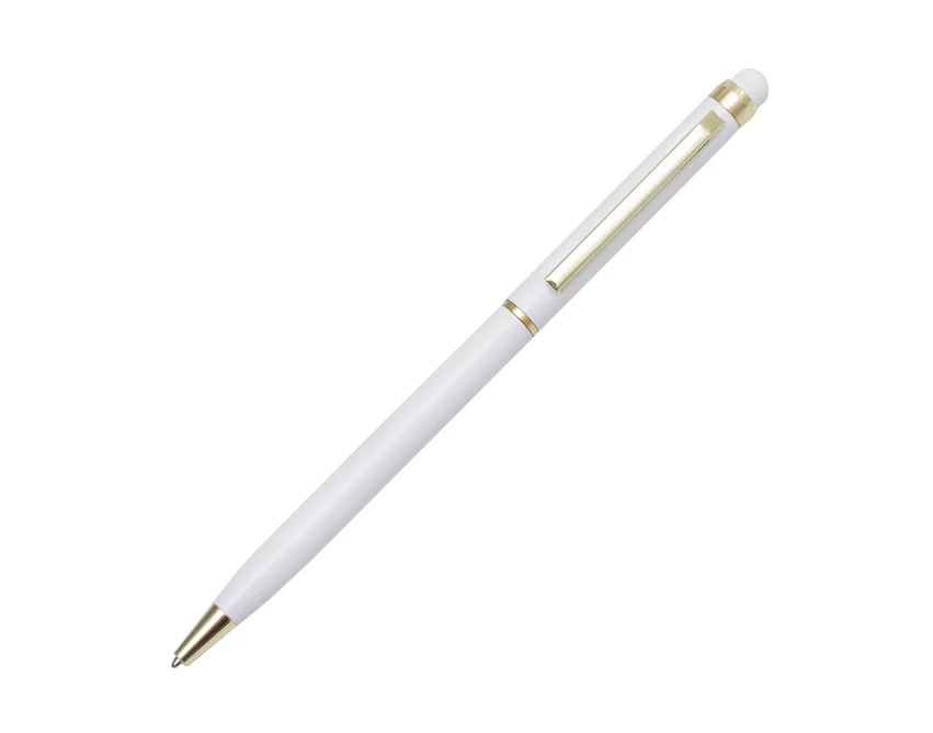 Biały długopis Touch Tip Gold z rysikiem i złotymi detalami