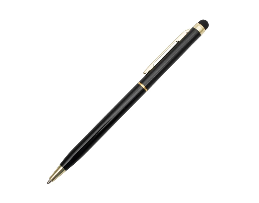 Czarny długopis aluminiowy Touch Tip Gold z logo firmy