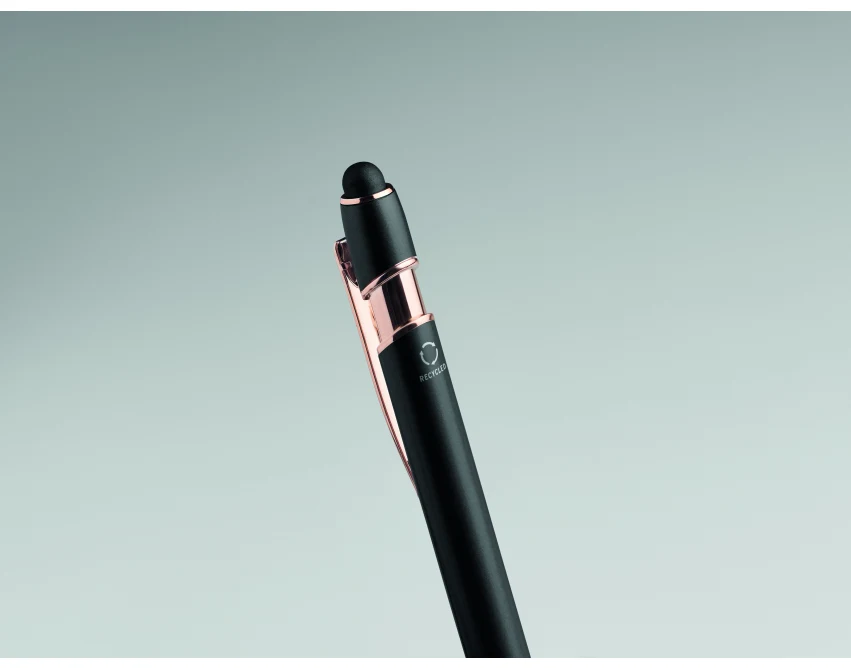 Czarny długopis Geneva touch pen z recyklingu z logo