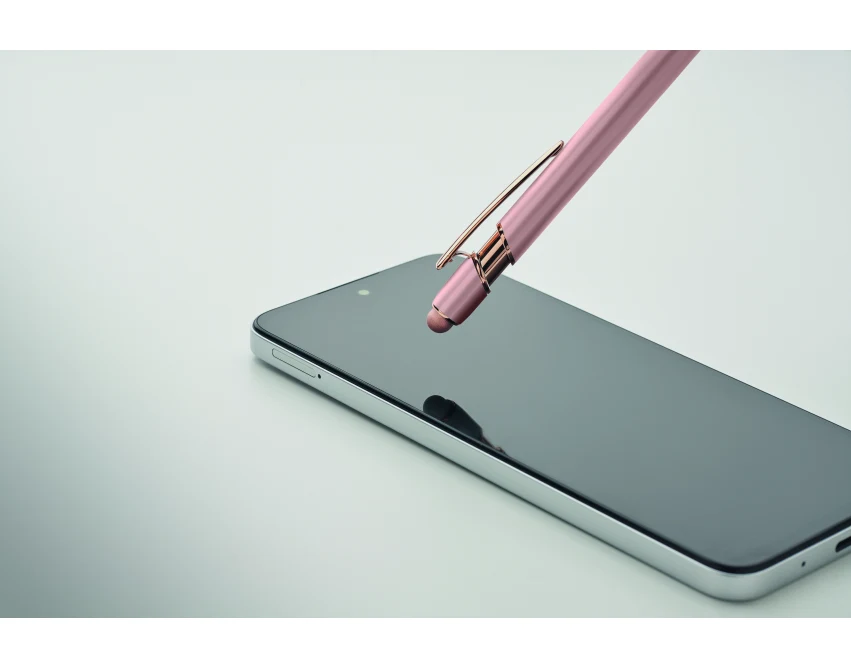 Długopis Scribble rose gold z logo – beżowo-czerwony premium