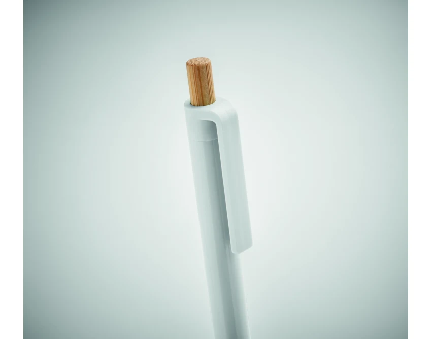 Biały długopis reklamowy z recyklingu ABS i bambusa