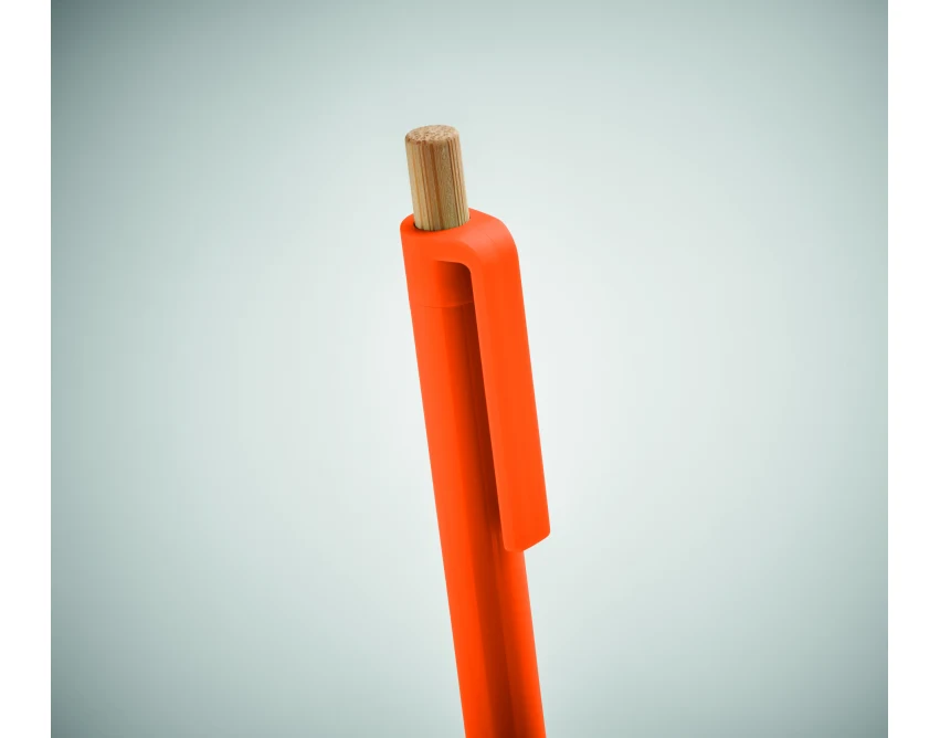 Długopis reklamowy pomarańczowy z bambusowym przyciskiem