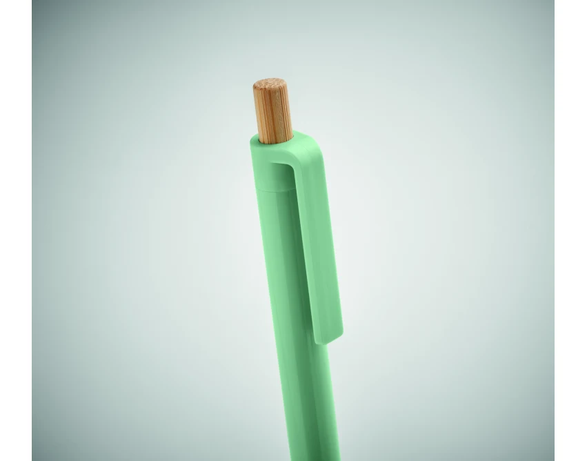 Miętowy długopis ABS z recyklingu z bambusowym przyciskiem