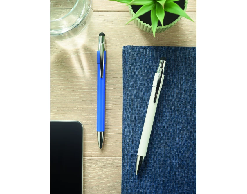Biały długopis touch pen z aluminium z logo – Edd