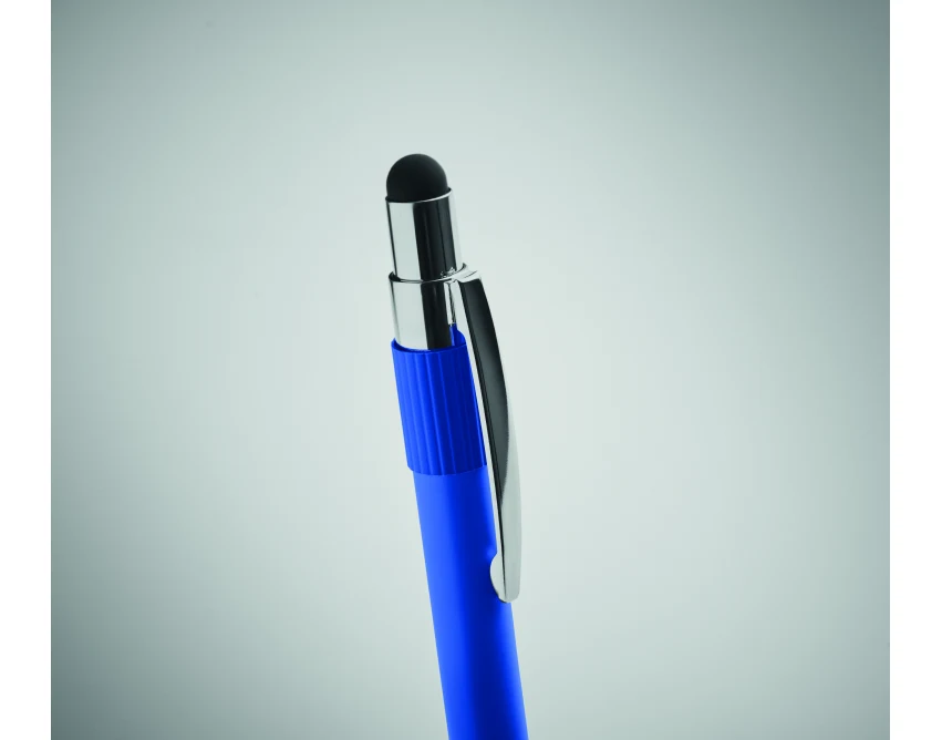 Niebieski długopis z rysikiem Edd – aluminium, logo