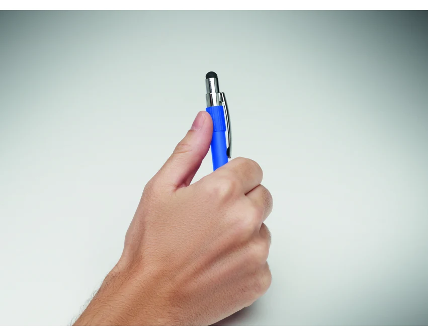 Niebieski długopis z rysikiem Edd – aluminium, logo