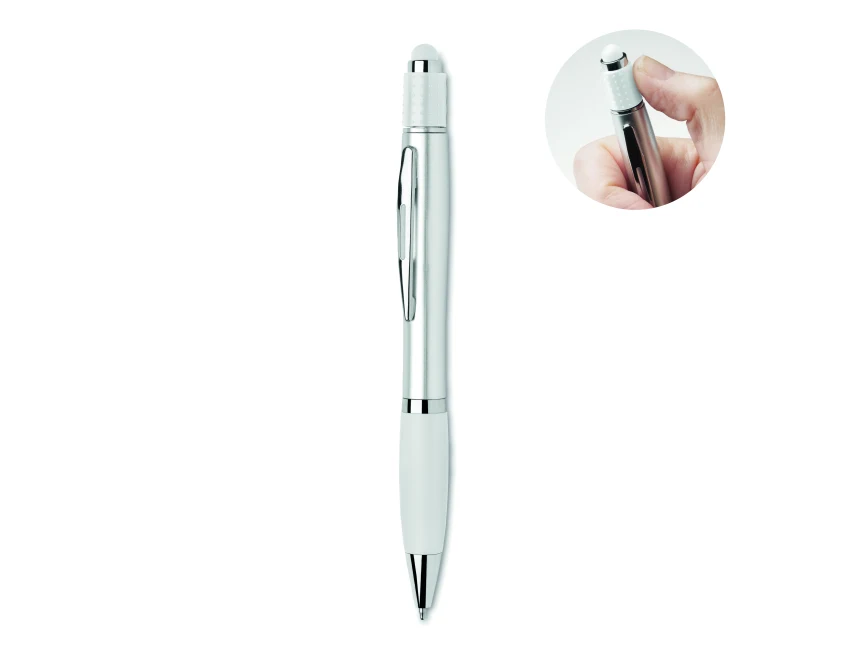 Biały długopis z rysikiem touch, eco ABS, z logo firmy