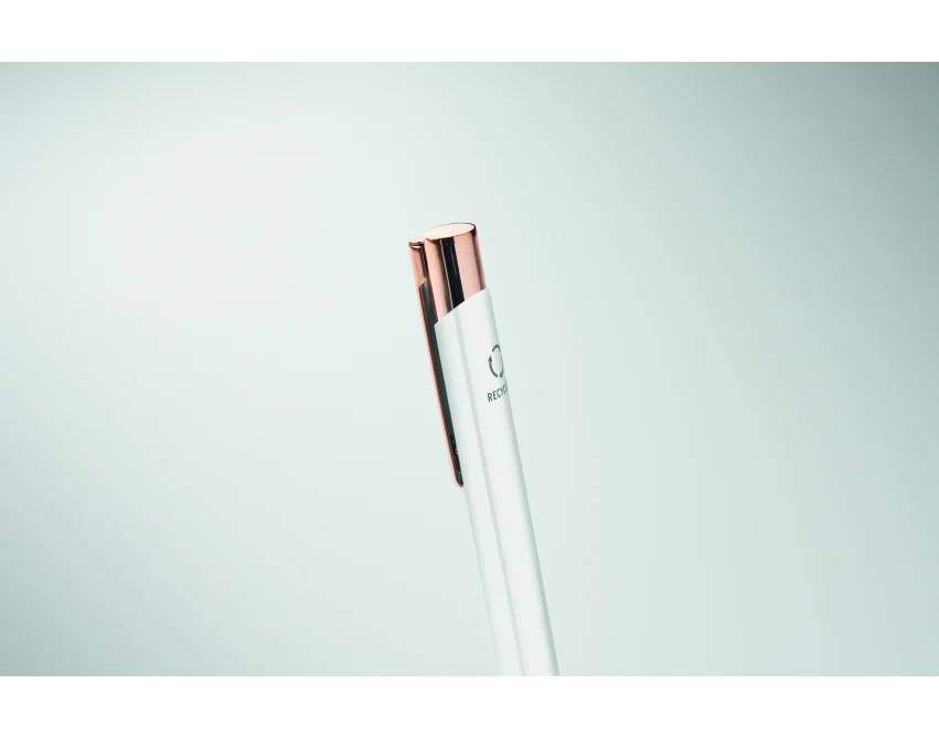 Biały długopis metalowy Bern rose z logo – aluminium z recyklingu
