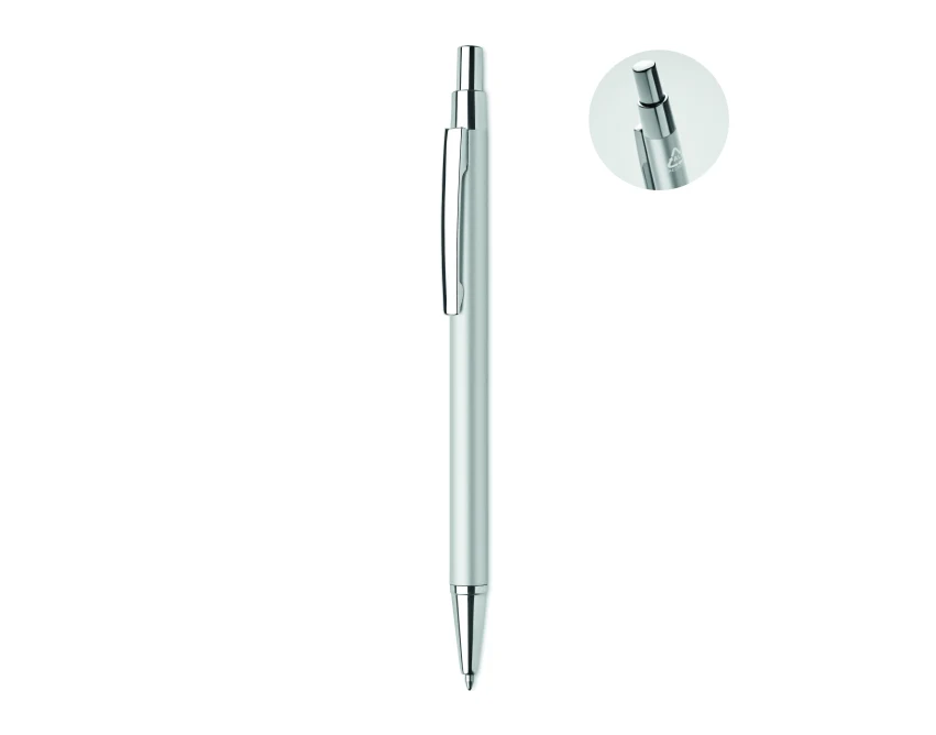 Srebrny długopis metalowy z logo z recyklingu, grawer