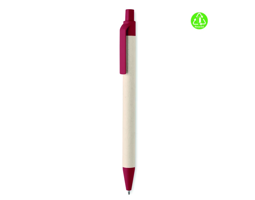 Czerwony eko długopis z kartonu po mleku z logo