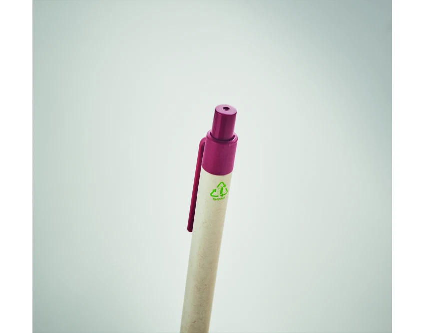 Czerwony eko długopis z kartonu po mleku z logo