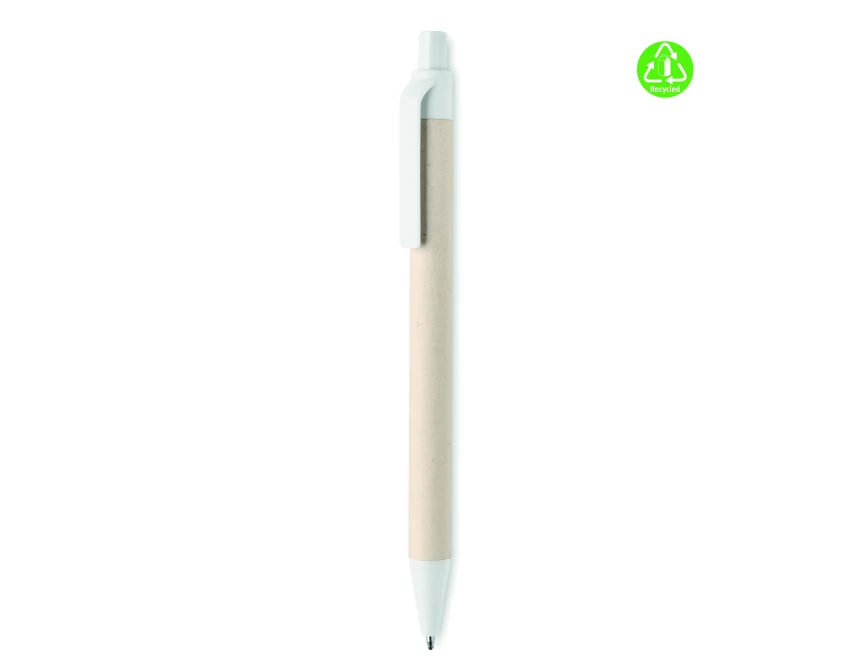 Biały długopis eko z kartonu po mleku z logo firmy