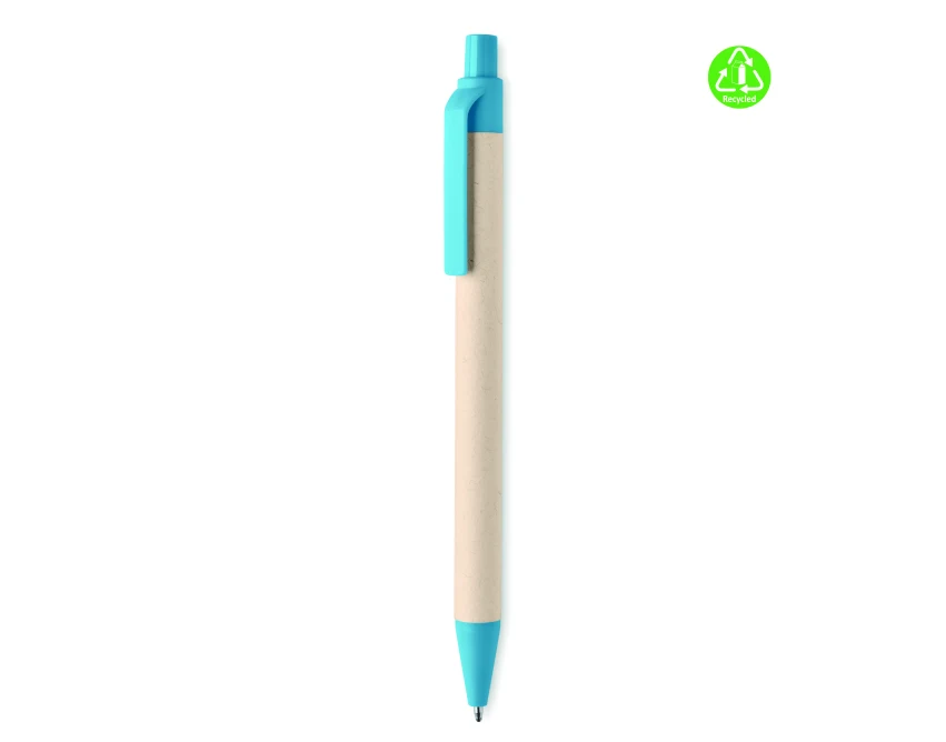 Turkusowy długopis eko z kartonu po mleku z logo