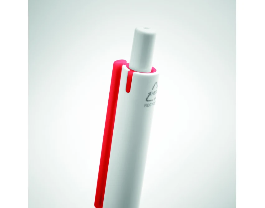 Długopis biały z czerwonym klipsem z recyklingu ABS, logo