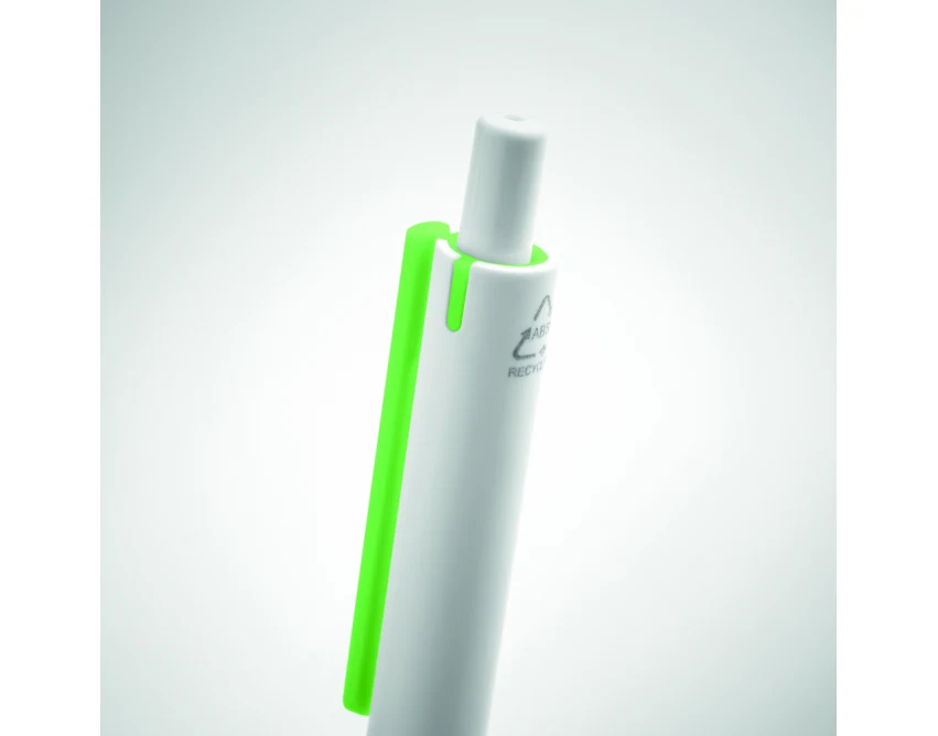 Długopis eko z recyklingu biały z limonkowym klipsem, logo