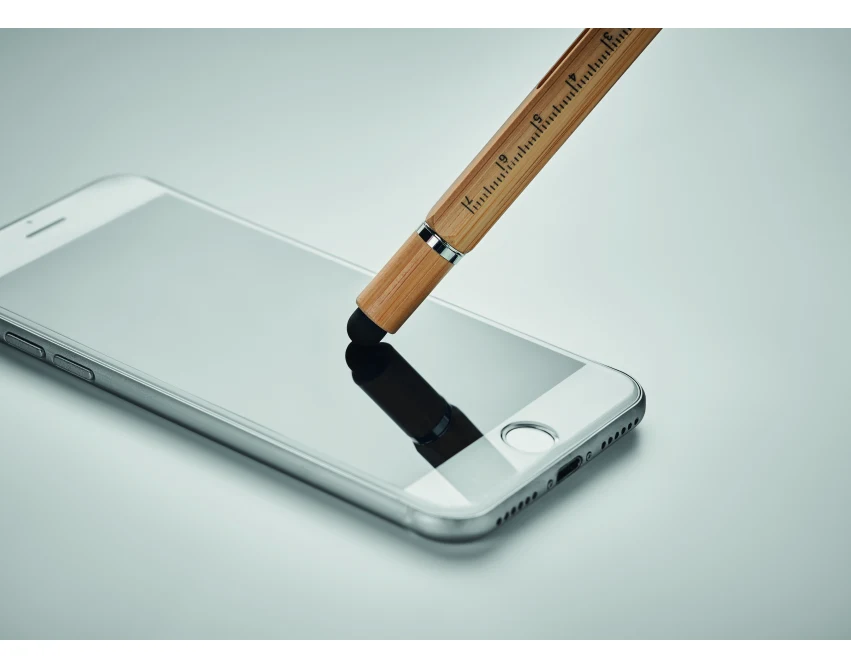 Bambusowy długopis Toolbam z poziomicą i linijką 7 cm