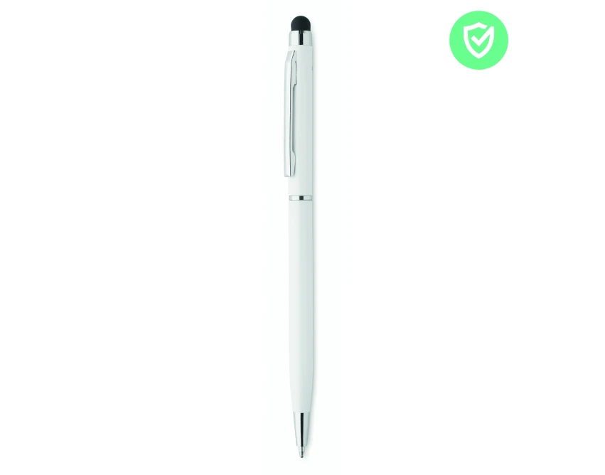 Biały długopis aluminiowy Neilo clean ze stylusem i logo