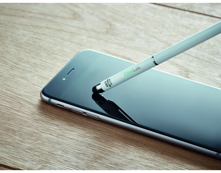 Biały długopis aluminiowy Neilo clean ze stylusem i logo