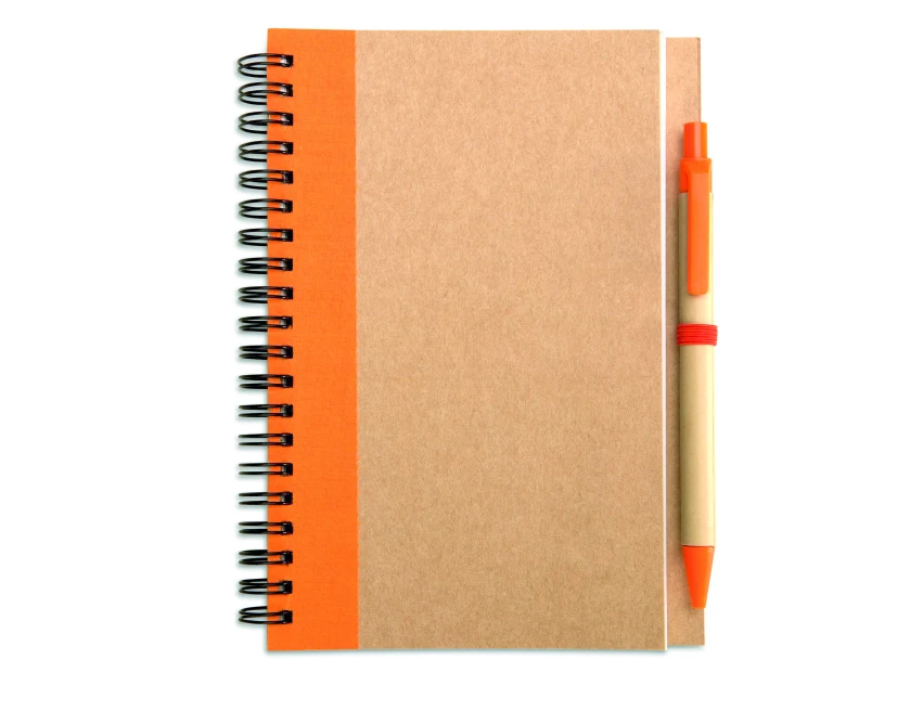 Notes ekologiczny B6 z długopisem, pomarańczowy, z logo