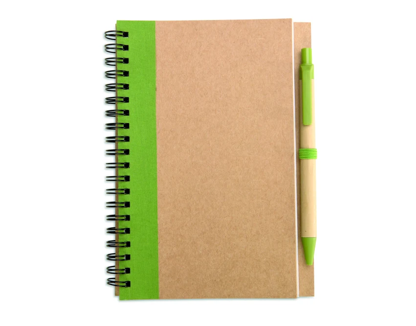 Notes B6 limonka z ekologicznym długopisem i logo