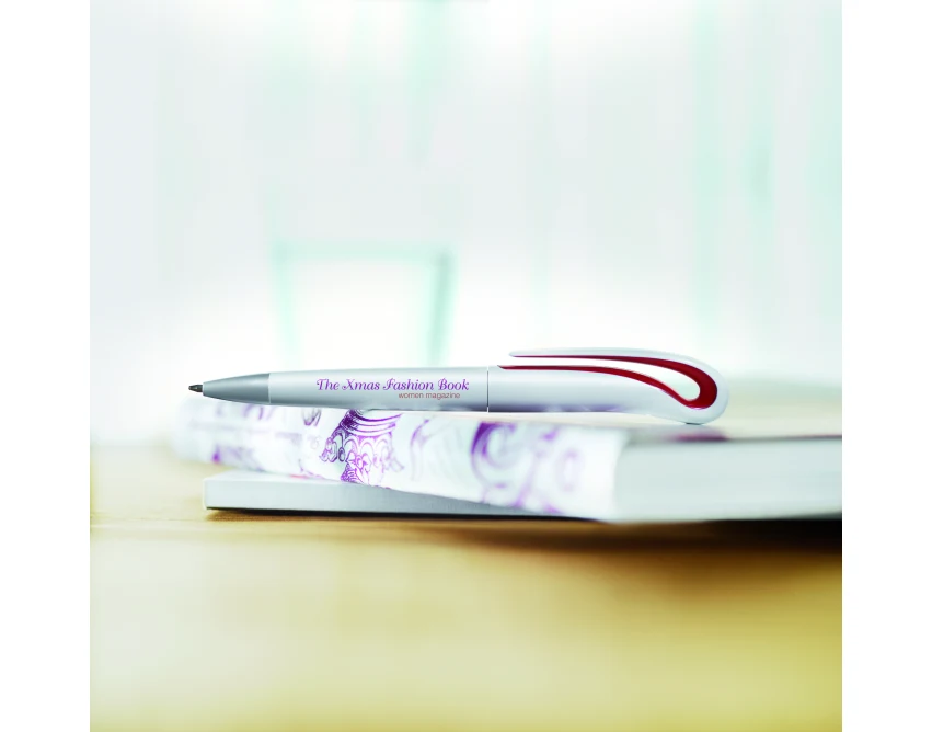 Czerwony długopis ABS Whiteswan z nadrukiem logo firmy