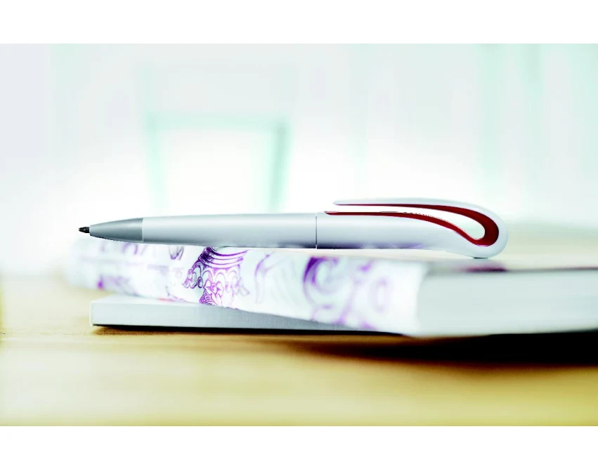 Czerwony długopis ABS Whiteswan z nadrukiem logo firmy