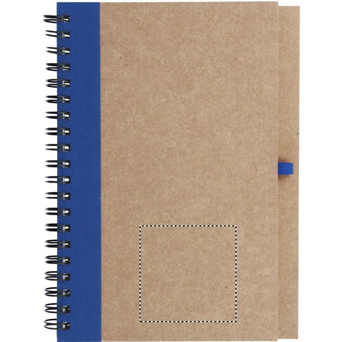 Schemat znakowania dla Tampondruk - P3 na gadżecie: Notes B6 z niebieskim paskiem i ekodługopisem z logo