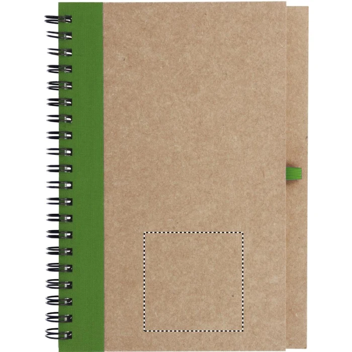 Schemat znakowania dla Grawerowanie laserowe - L3 na gadżecie: Notes B6 limonka z ekologicznym długopisem i logo