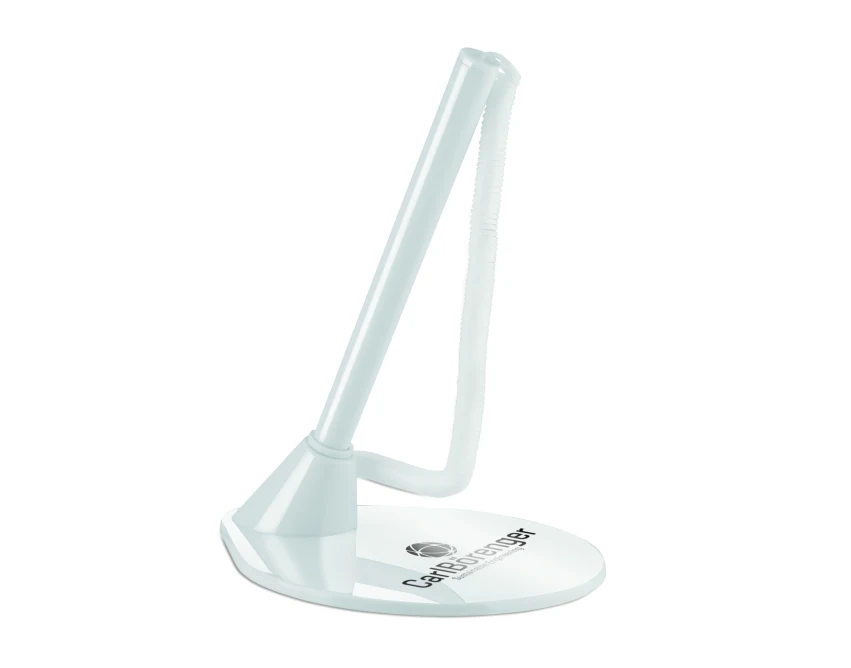 Biały długopis z podstawką ABS z nadrukiem logo