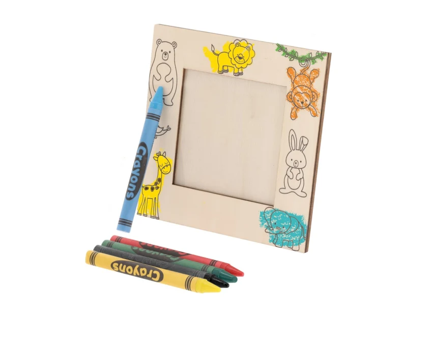 Drewniana ramka do kolorowania + 5 kredek z logo