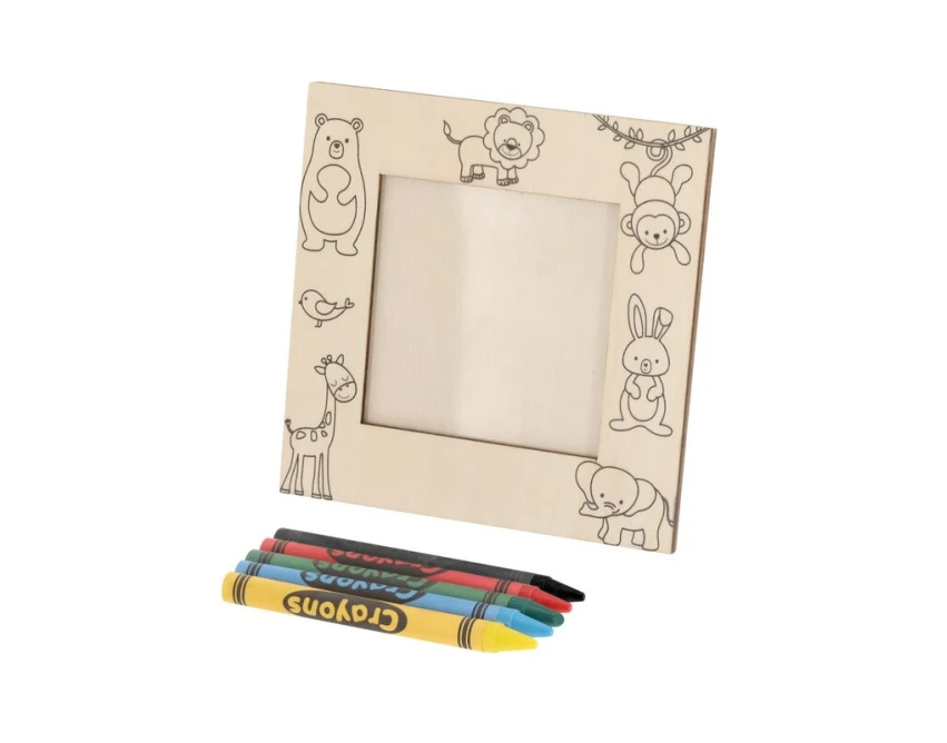 Drewniana ramka do kolorowania + 5 kredek z logo