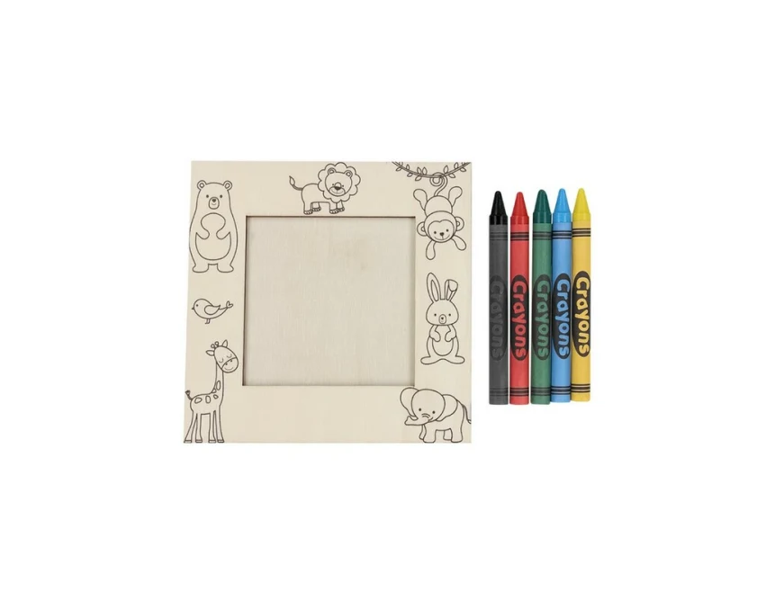 Drewniana ramka do kolorowania + 5 kredek z logo