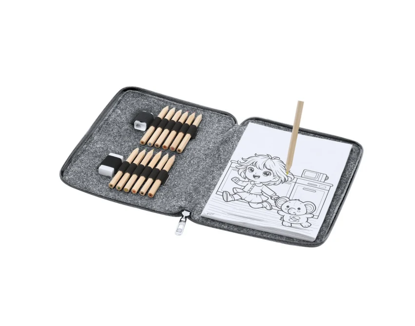 Zestaw do kolorowania RPET z logo – szare etui, kredki