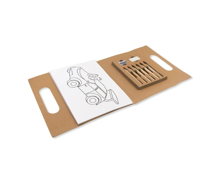 Ekologiczny zestaw do kolorowania z logo, karton, drewno