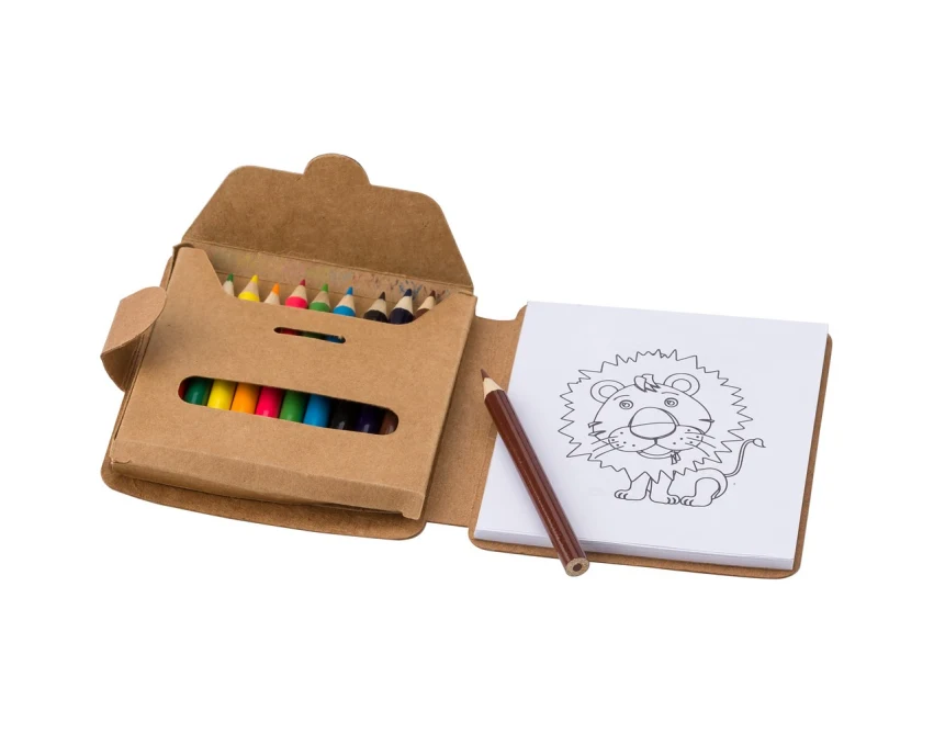 Kredki reklamowe z logo w kraftowym etui + kolorowanki