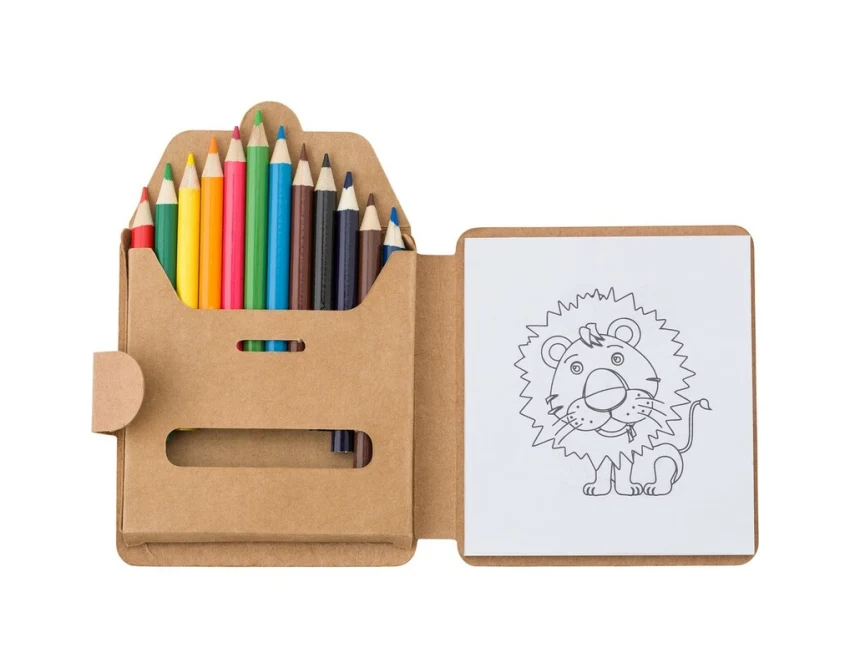 Kredki reklamowe z logo w kraftowym etui + kolorowanki