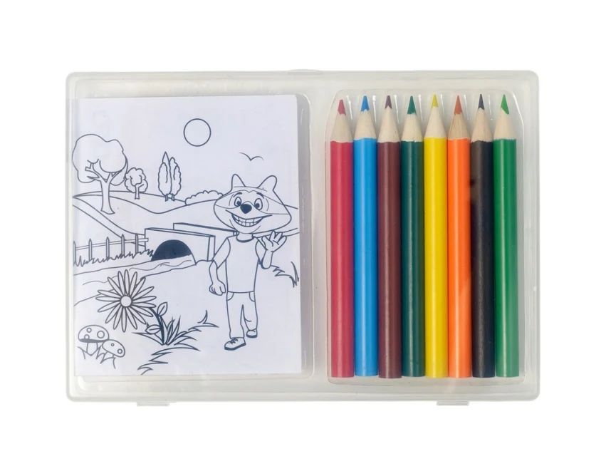 Zestaw kredek z logo w przezroczystym etui PET PP