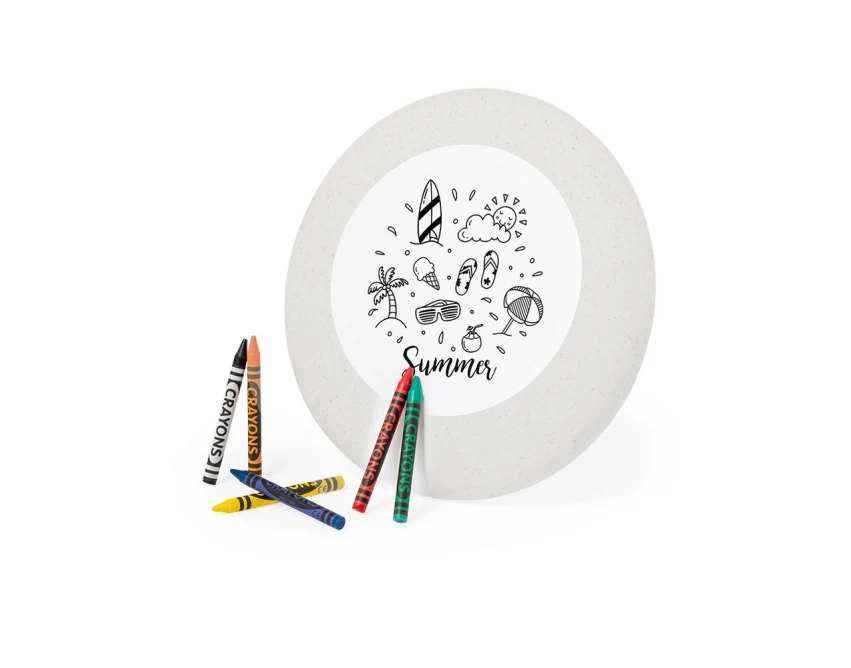 Frisbee z włókien słomy do kolorowania + kredki, naturalny