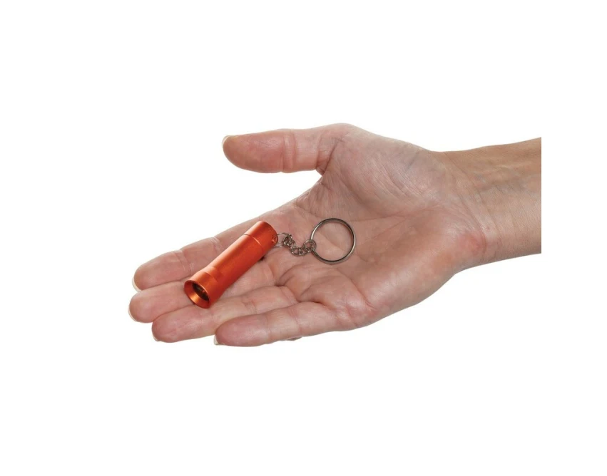 Pomarańczowy brelok latarka LED z recyklingu z logo