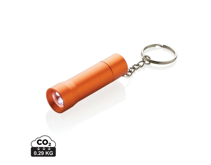 Pomarańczowy brelok latarka LED z recyklingu z logo