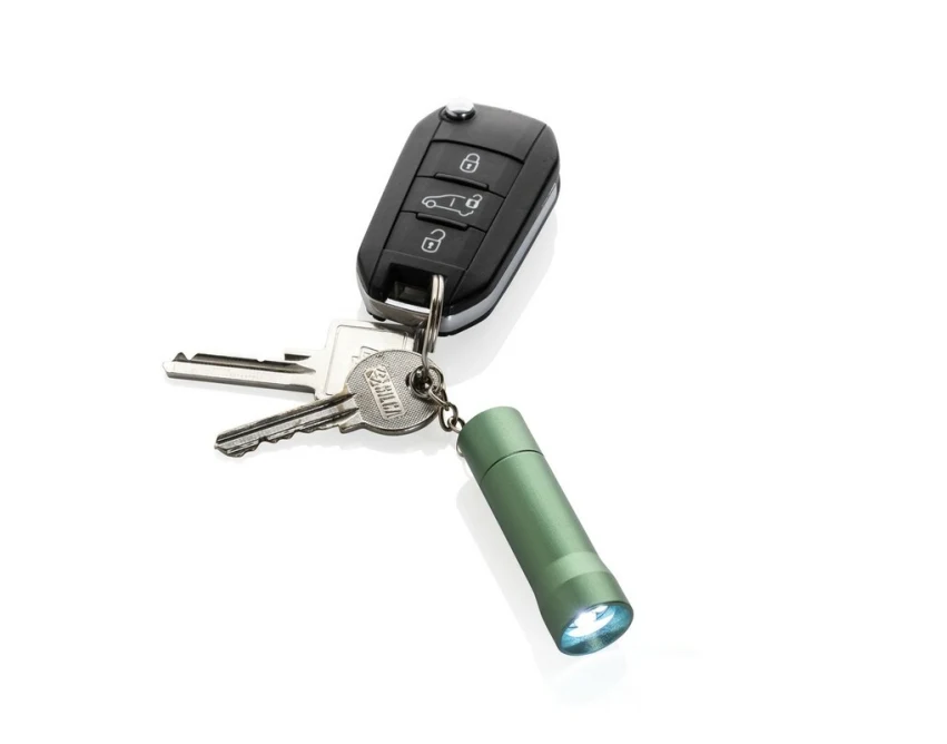 Brelok latarka LED z recyklingu zielony z logo RCS