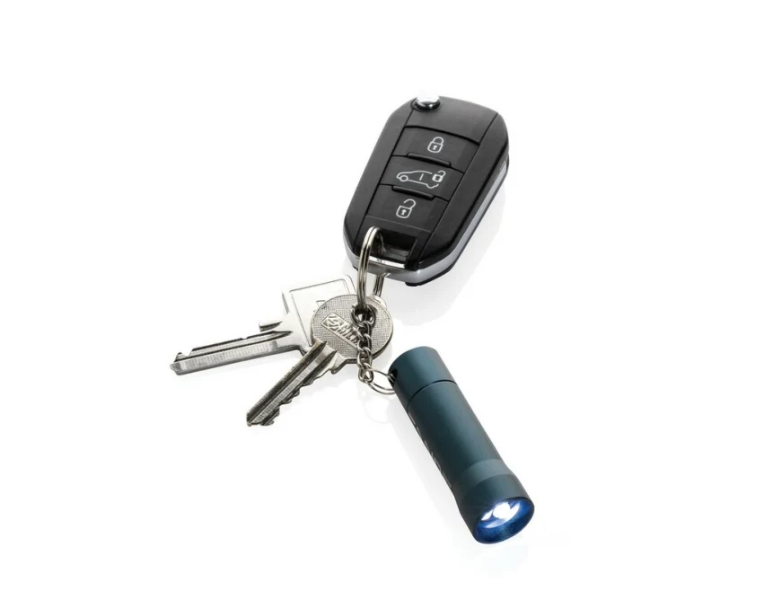 Niebieski brelok z latarką LED z aluminium z recyklingu