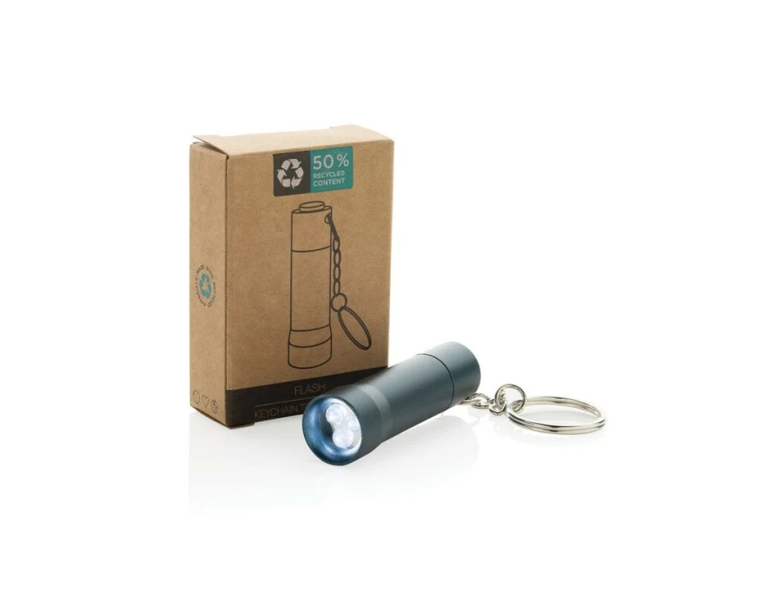 Niebieski brelok z latarką LED z aluminium z recyklingu