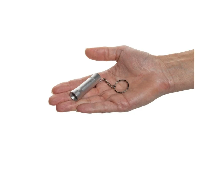 Szary brelok z latarką LED z aluminium z recyklingu
