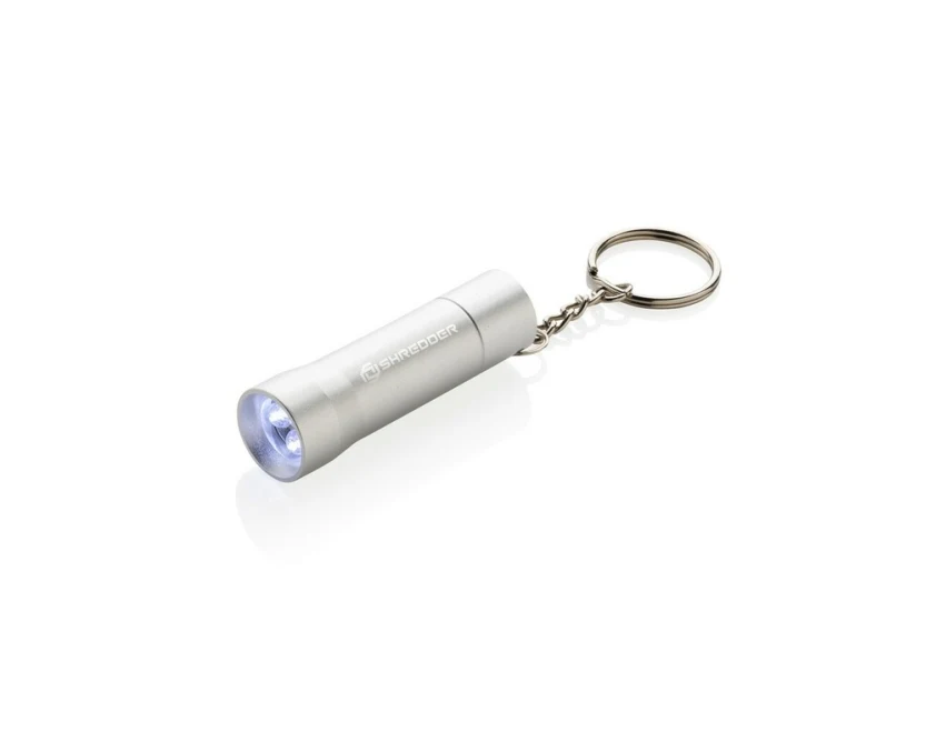 Szary brelok z latarką LED z aluminium z recyklingu
